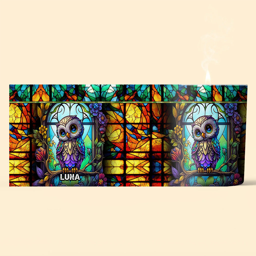 Colorful Owl - Personalized Owl Candle With Wooden Lid