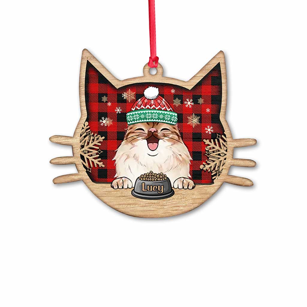 Happy Cat - Personalized Christmas Cat Ornament (Printed On Both Sides)