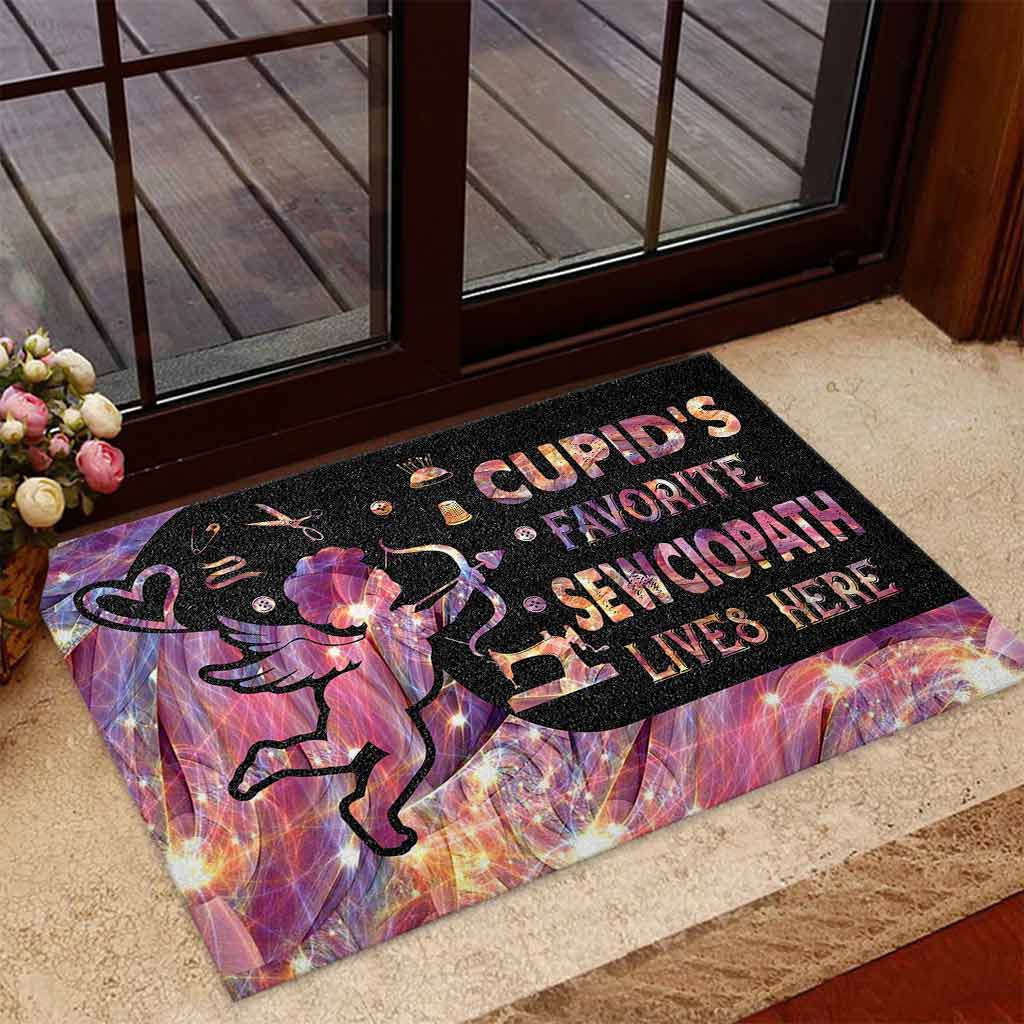 Cupid's Favorite Sewciopath Lives Here - Sewing Doormat
