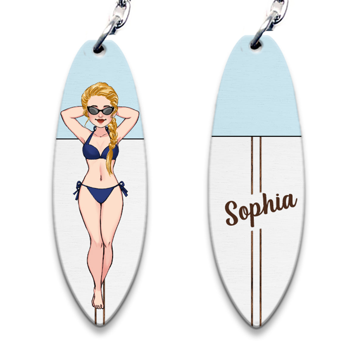 Laying On Board - Personalized Surfing Keychain (Printed On Both Sides)