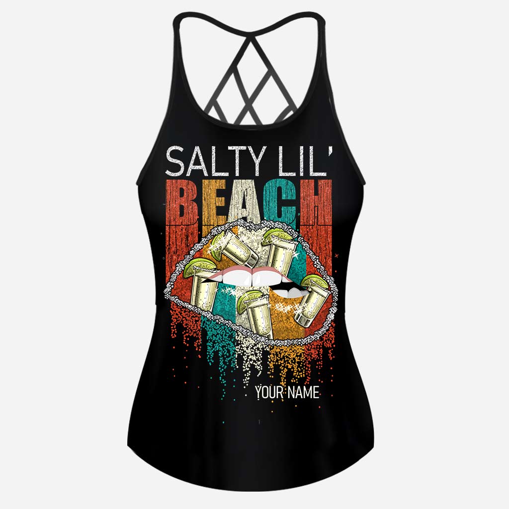 Salty Lil Beach - Personalized Sea Lover Cross Tank Top and Women Shorts