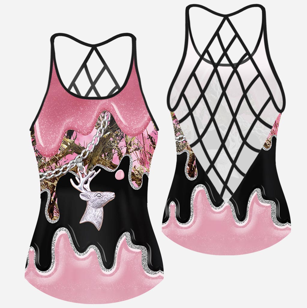 Black Pink Country Girl - Hunting Cross Tank Top and Women Shorts