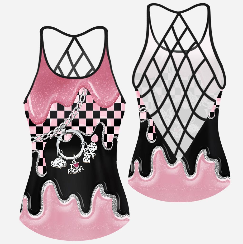 Black Pink Race Girl - Racing Cross Tank Top and Women Shorts