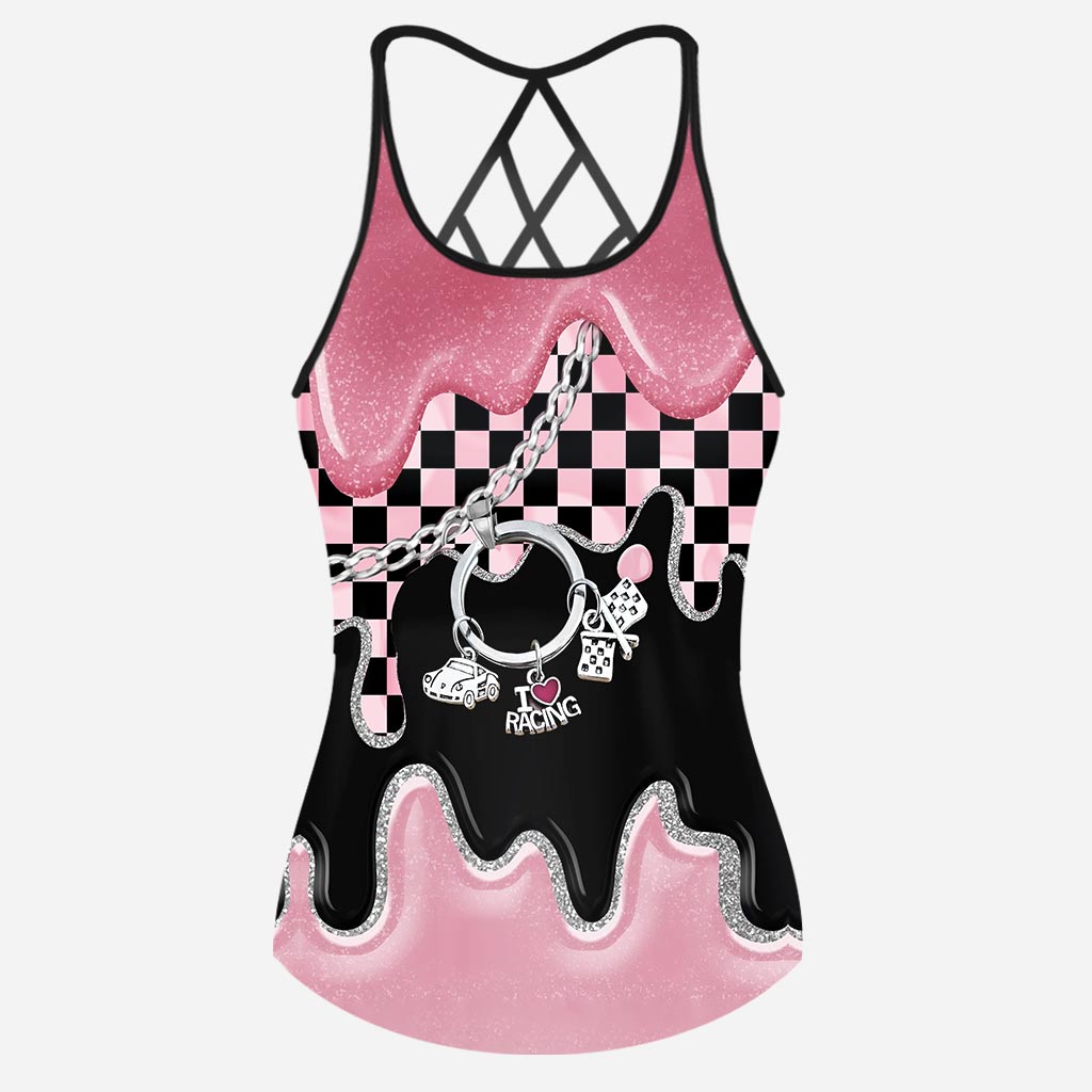 Black Pink Race Girl - Racing Cross Tank Top and Women Shorts