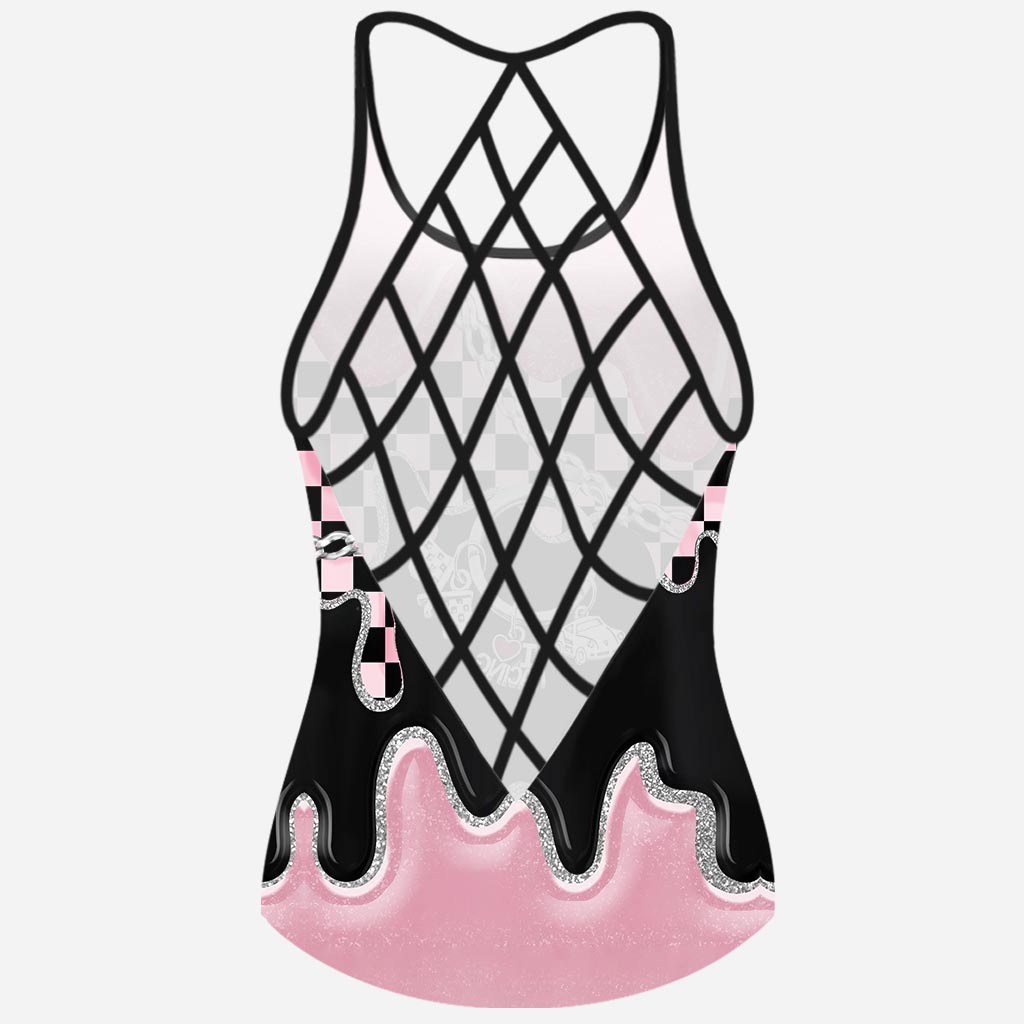 Black Pink Race Girl - Racing Cross Tank Top and Women Shorts