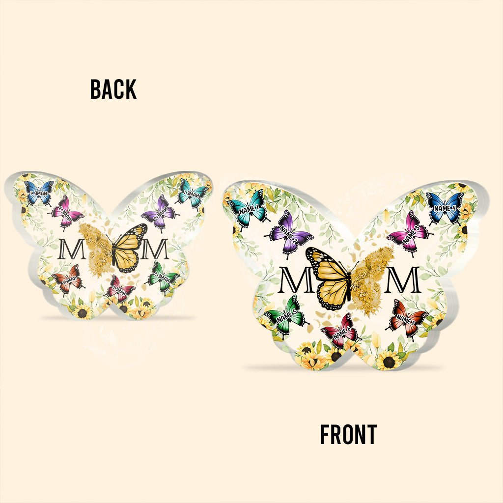 Mother And Children Floral Butterflies - Personalized Gift For Mother Custom Shaped Acrylic Plaque