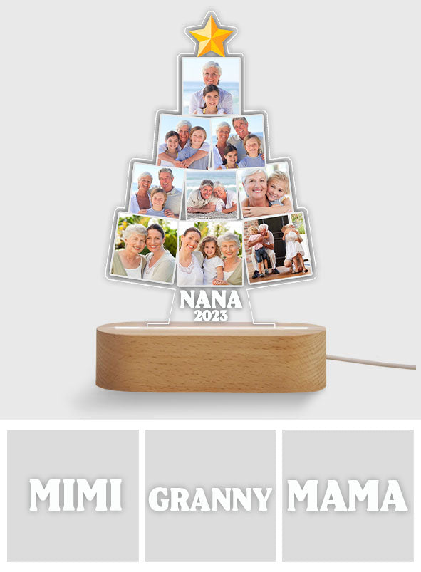 Weihnachtsbaum mit Bild – Geschenk für Oma, Ehefrau, Mutter, sie – Personalisierte, geformte Plakettenleuchte
