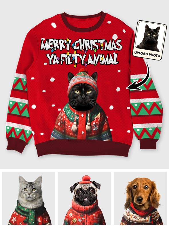 Frohe Weihnachten, du dreckiges Tier - Personalisierter Hunde-Hässlicher-Pullover
