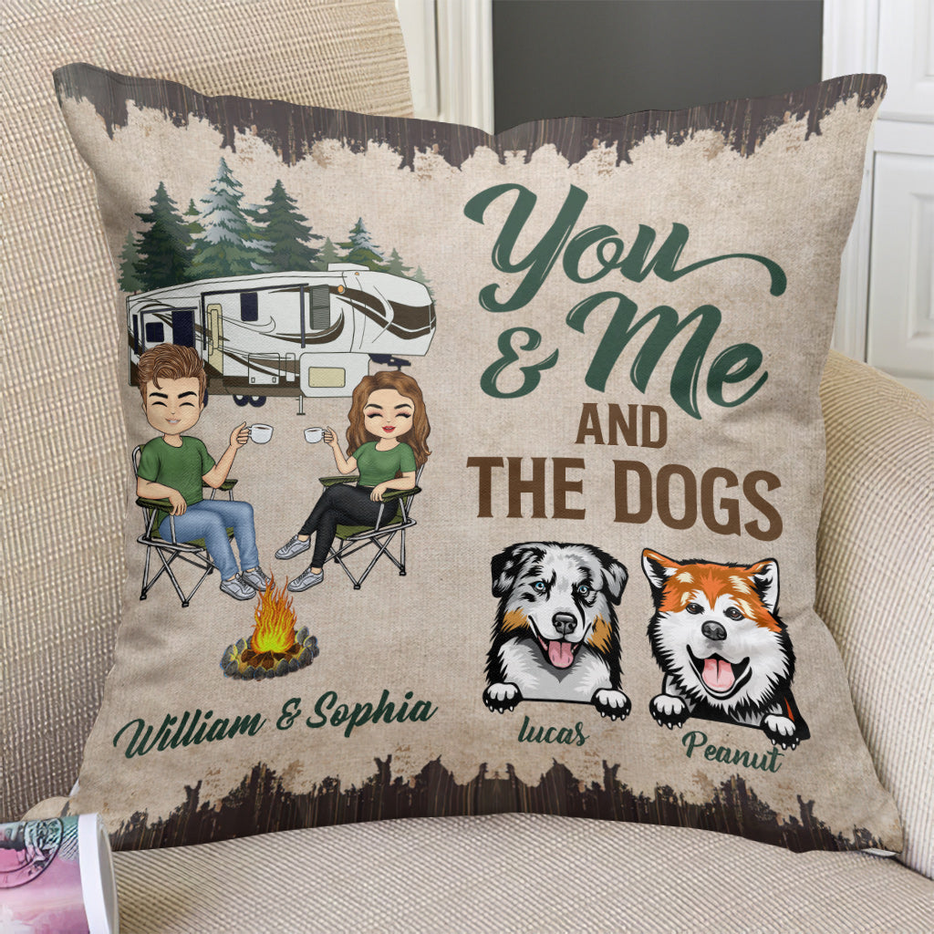 You And Me And The Dogs - Personalized Couple Camping Throw Pillow