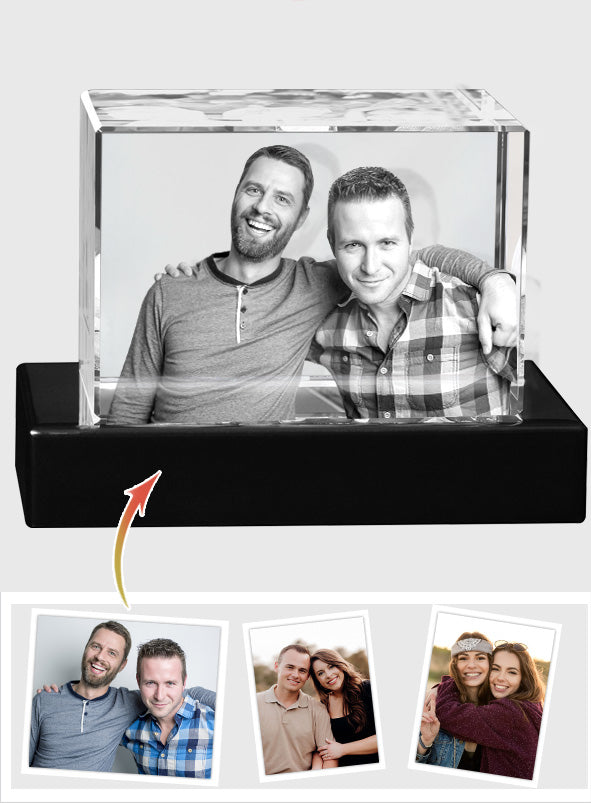 Custom Photo - Personalized Son Laser Engraving 3D Cuboid Shaped Crystal Lamp
