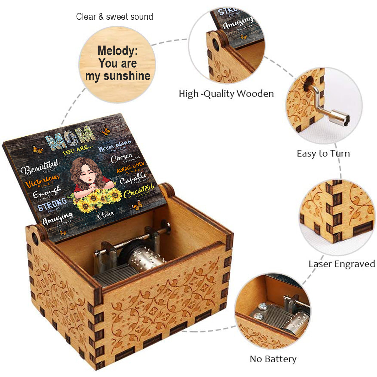 Mom You Are - Gift for mom, aunt, grandma - Personalized Hand Crank Music Box