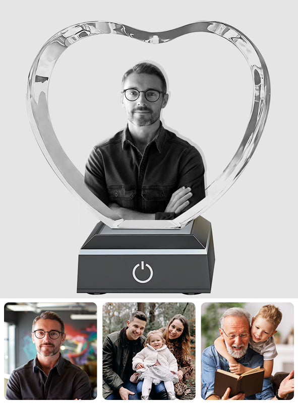 Foto nach Wunsch – Personalisierte Onkel-Lasergravur auf herzförmiger 3D-Kristalllampe