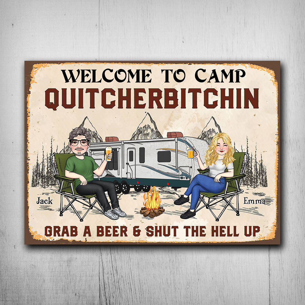 Welcome To Camp Quitcherbitchin - Personalized Camping Rectangle Metal Sign