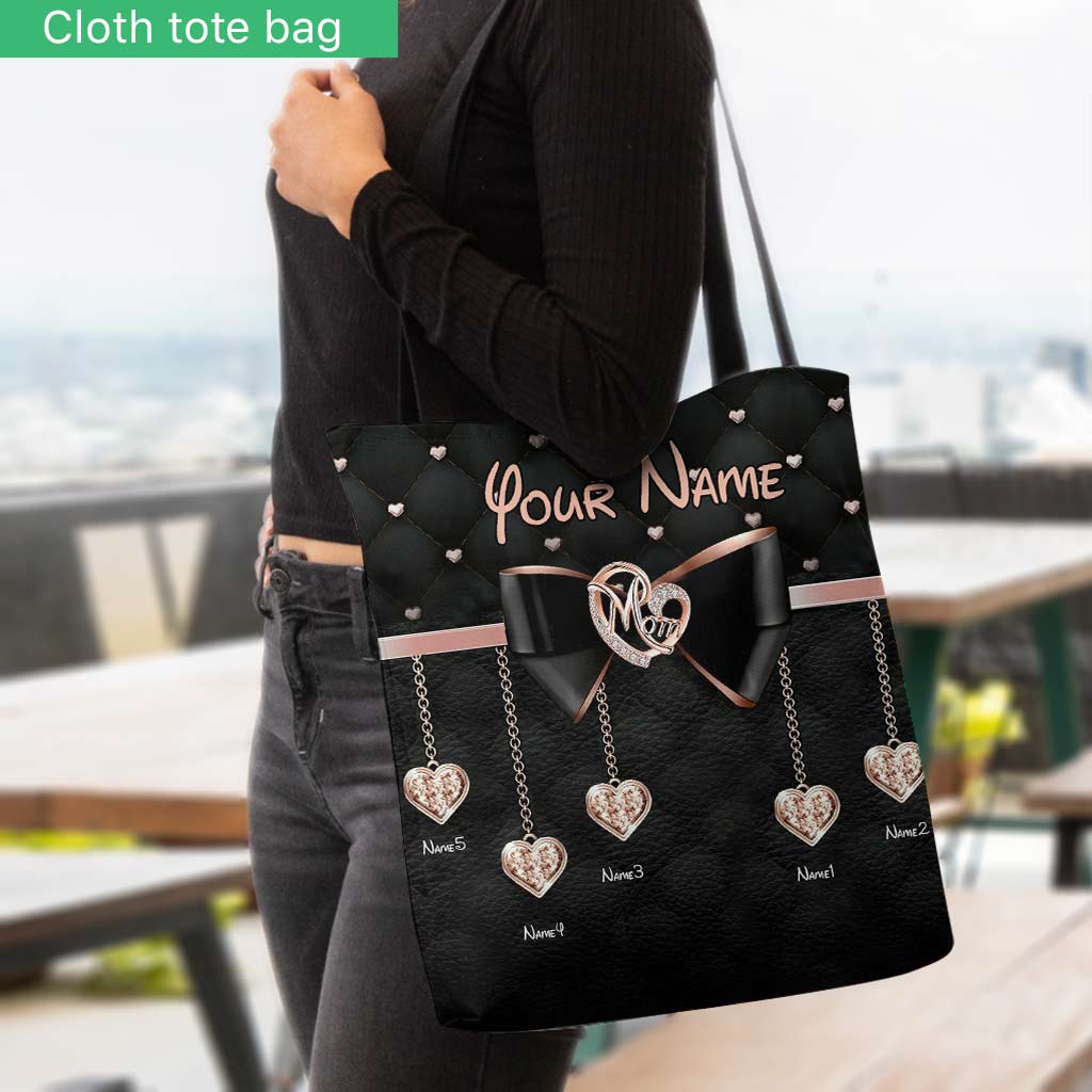 Mom I Love You - Personalized Mother's Day Tote Bag With Leather Pattern Print