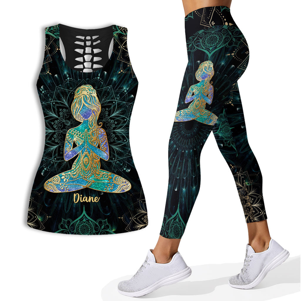 Namaste Green - Personalized Yoga Hollow Tank Top and Leggings