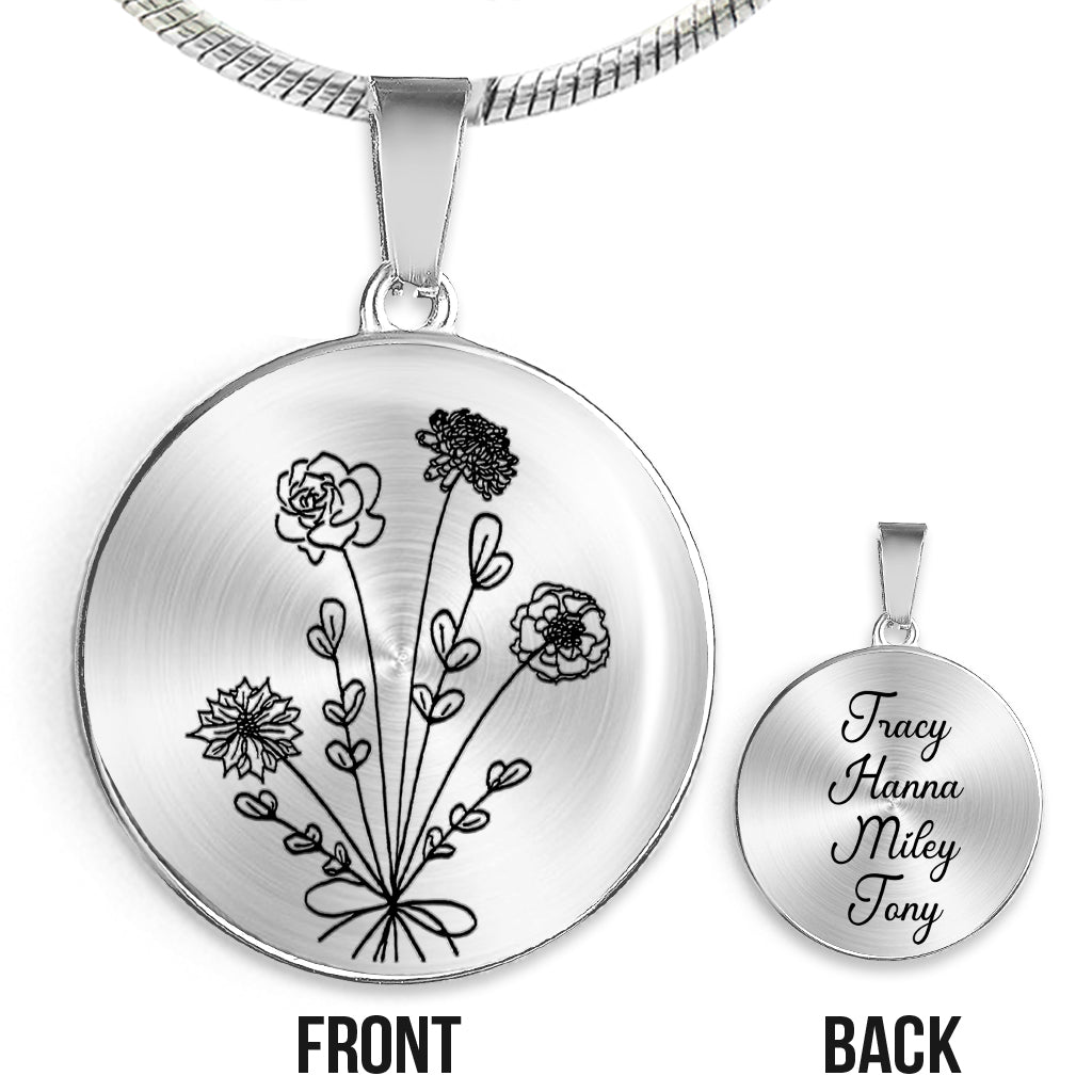 Birthday Flower - Gift for mom, wife,girlfriend, grandma - Personalized Round Pendant Necklace