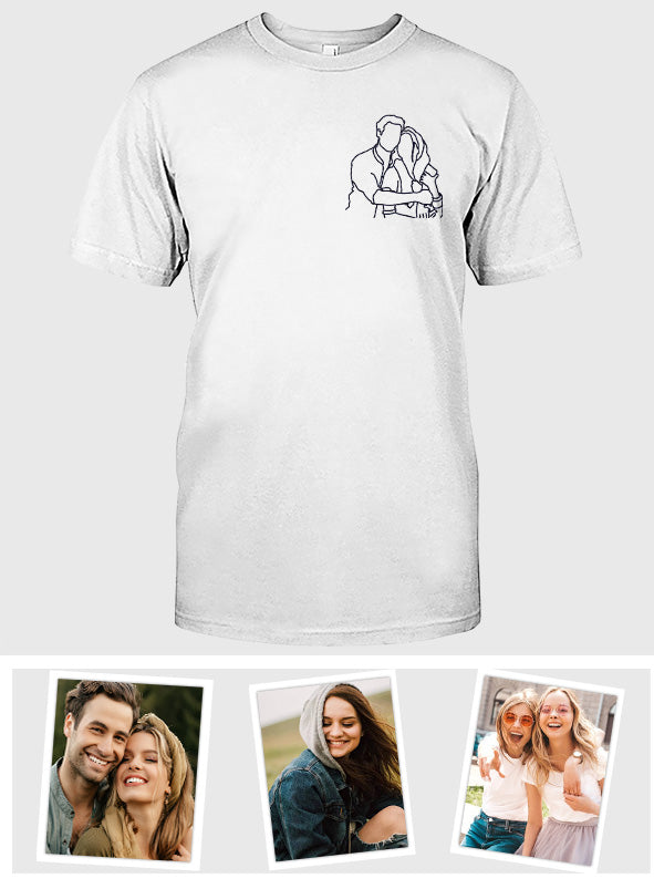 Custom Line Art - Personalized Couple Embroidered T-shirt