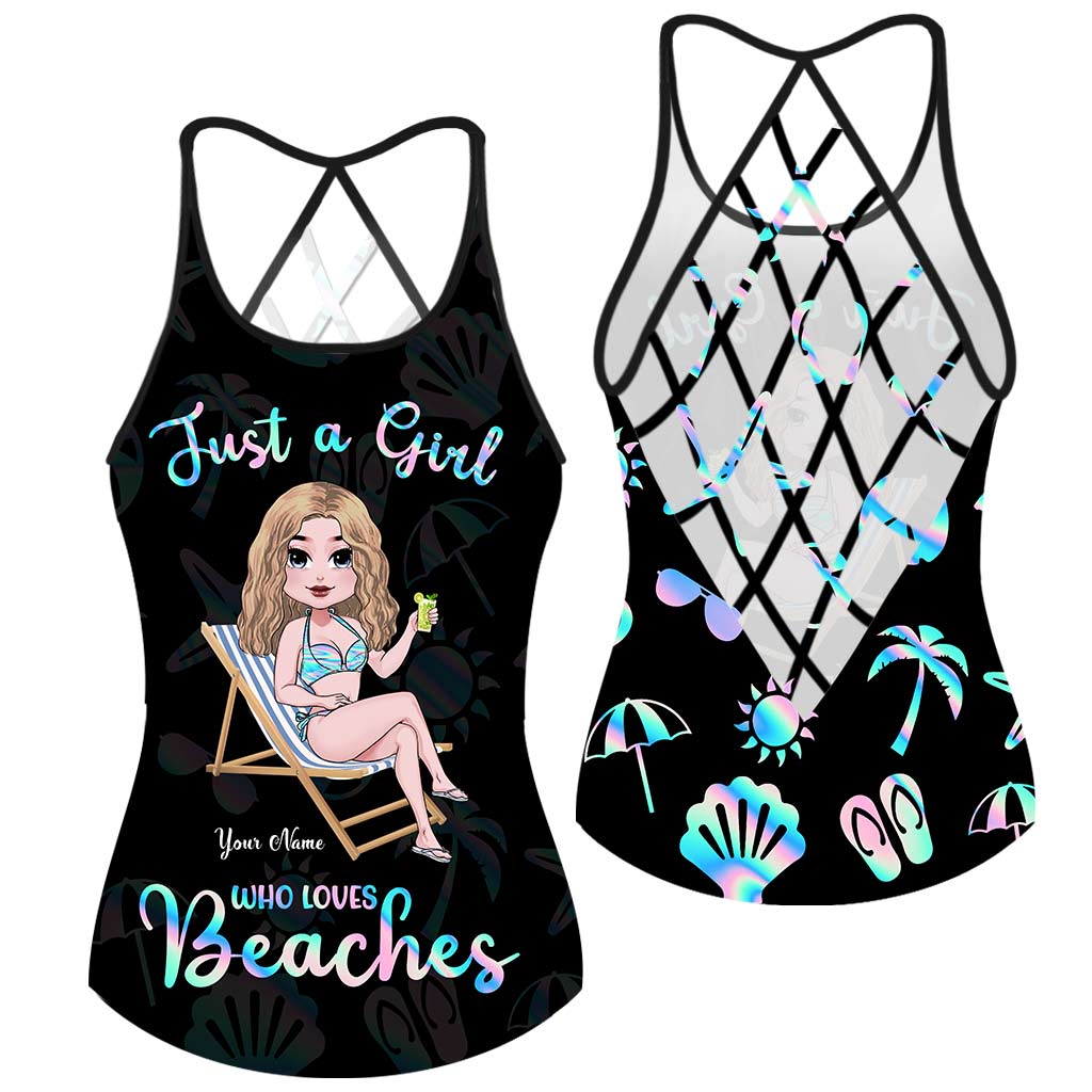 Just A Girl Who Loves Beaches - Personalized Sea Lover Cross Tank Top