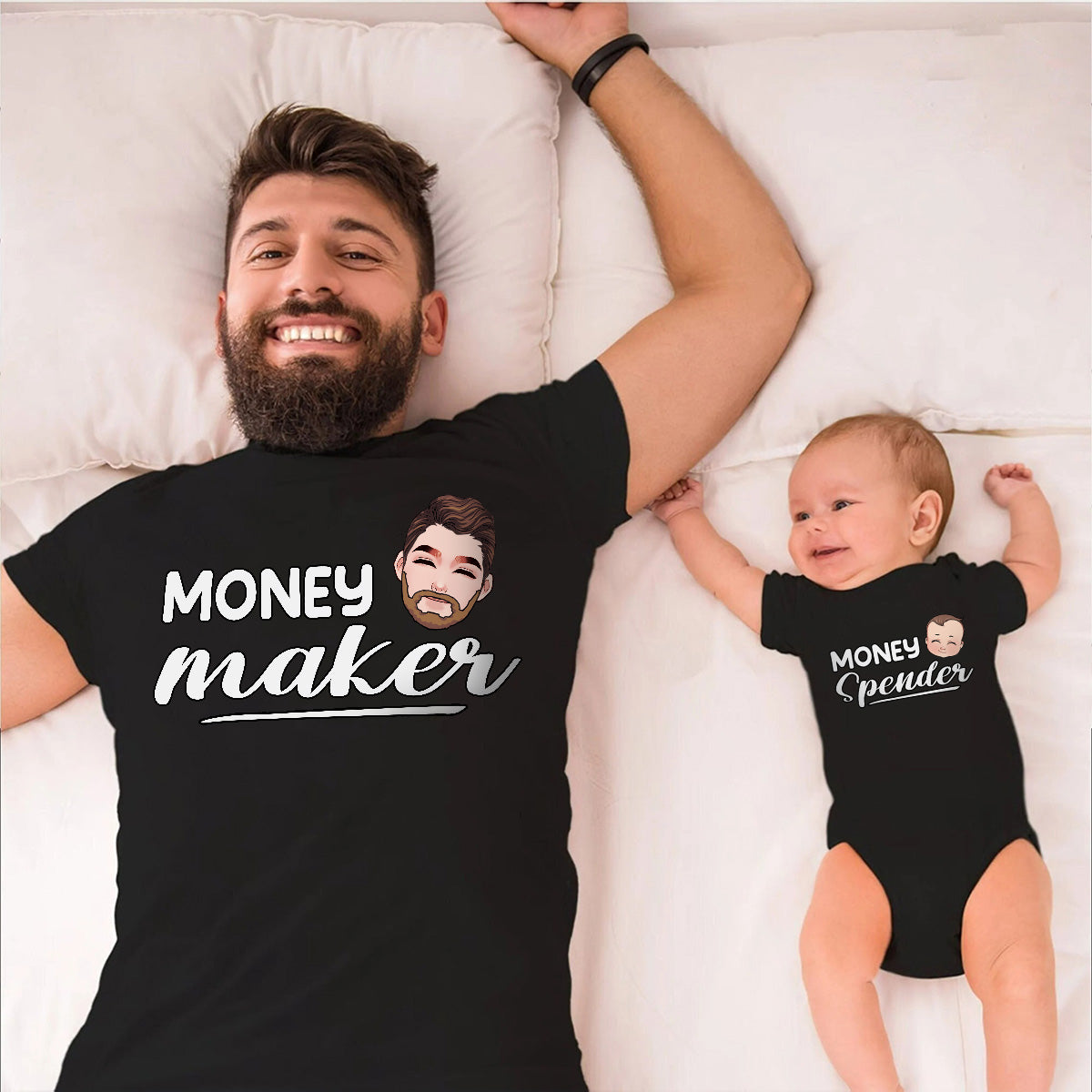 Money Maker Money Spender - Personalized Father T-shirt And Baby Onesie