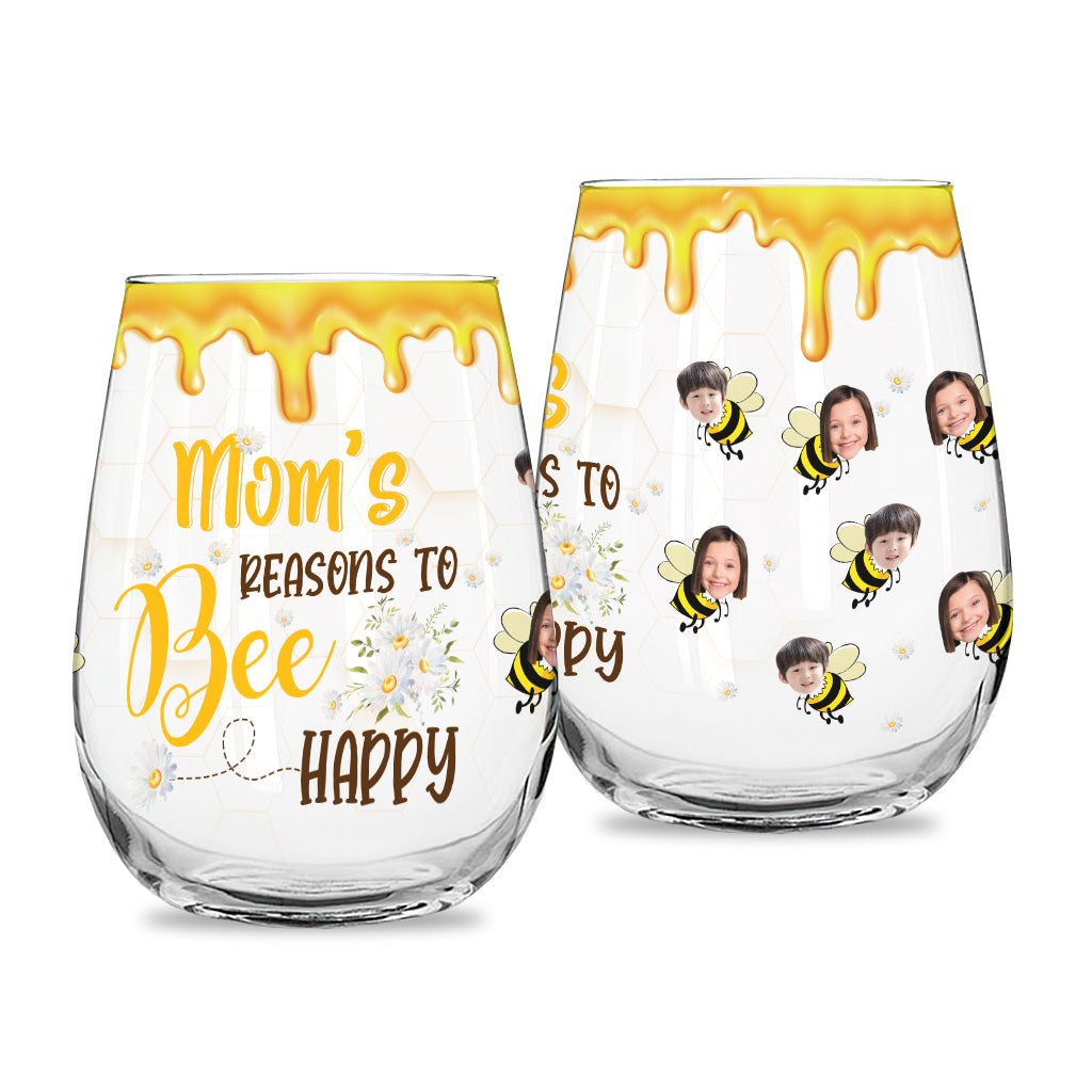 Bee Happy - Gift for grandma, mom - Personalized All Over Wine Glass