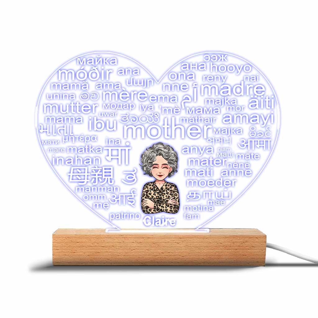 Langue internationale - Plaque lumineuse personnalisée en forme de mère pour la fête des mères