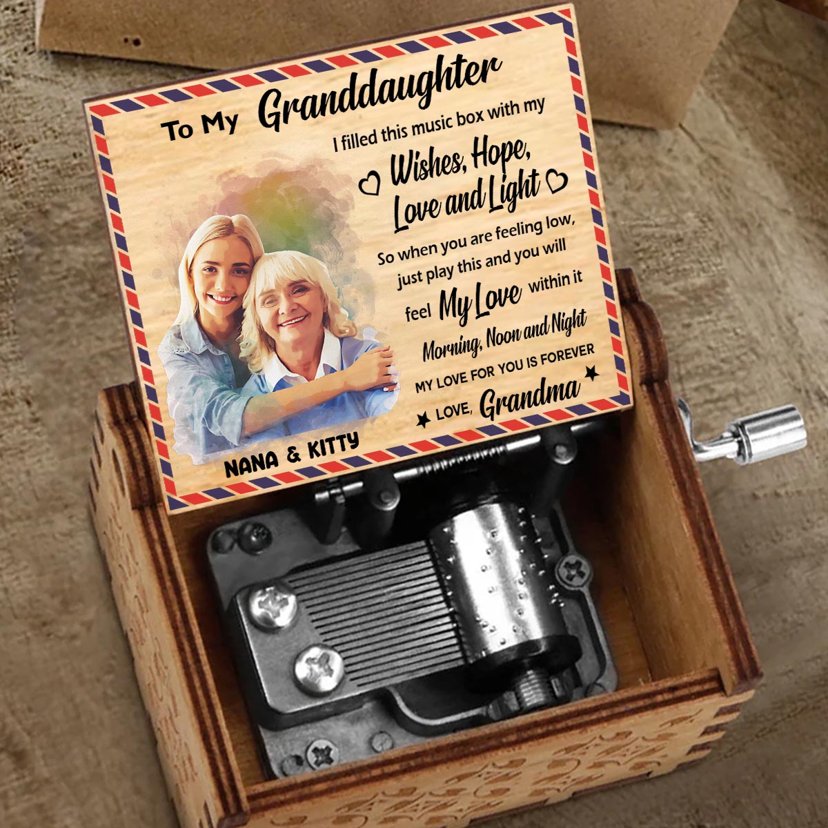 To My Granddaughter Daughter Mom Grandma Husband Wife - Personalized Grandma Hand Crank Music Box