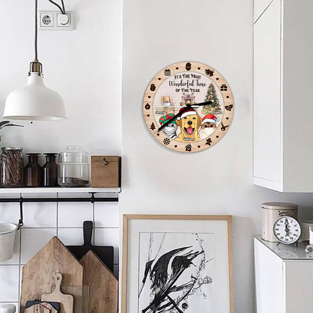 The Most Wonderful Time Of The Year - Personalized Cat Wall Clock