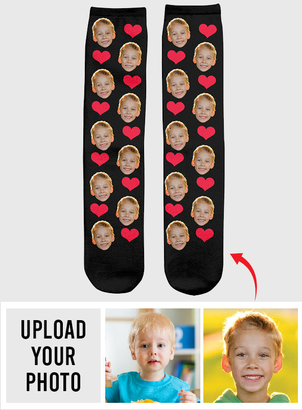 Custom Face Heart Pattern - Personalized grandson Socks