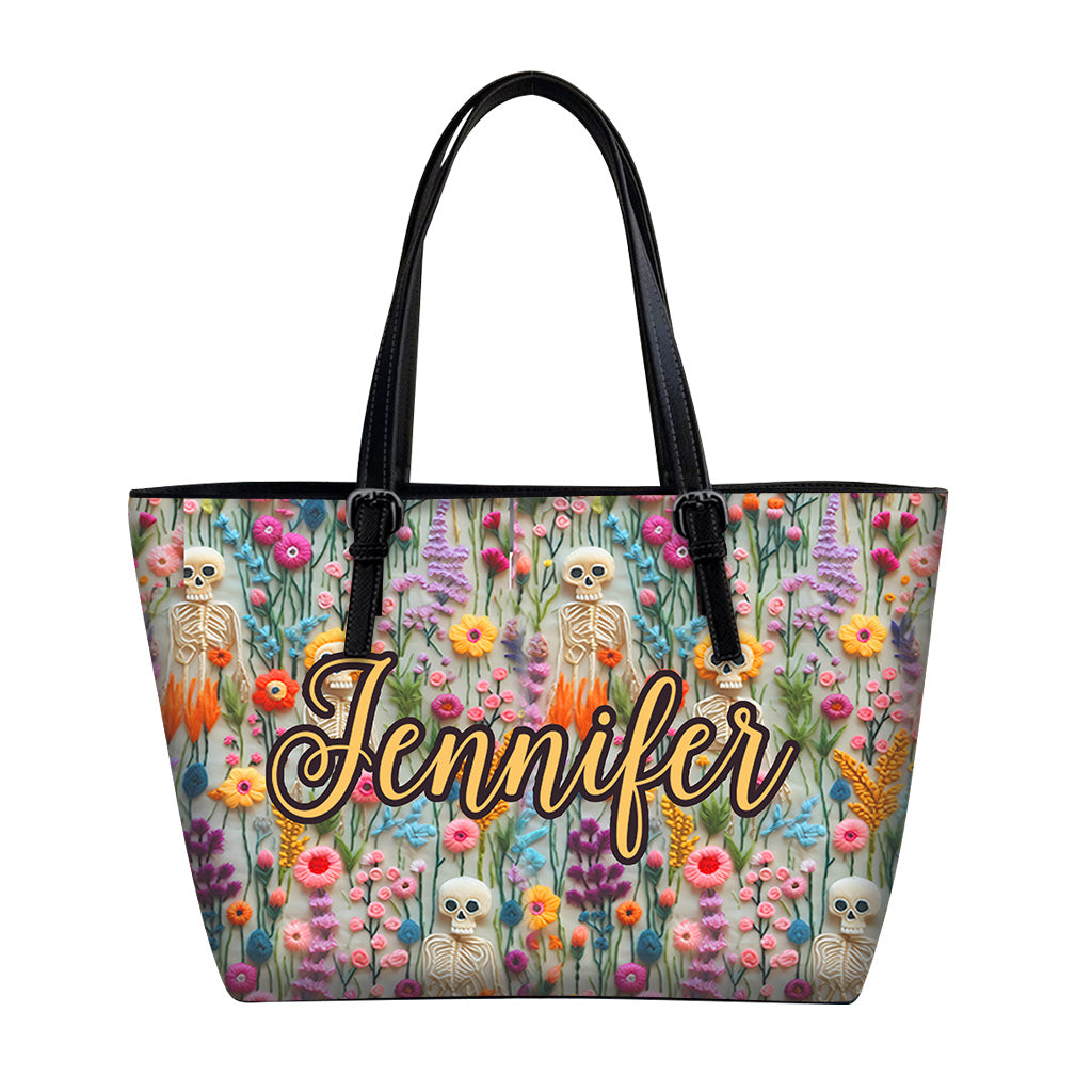 Floral Skeleton - Personalized Skull Leather Bag