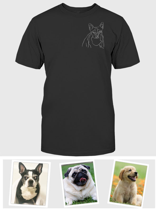 Individuelle Linienzeichnung – Personalisiertes T-Shirt mit Hundestickerei