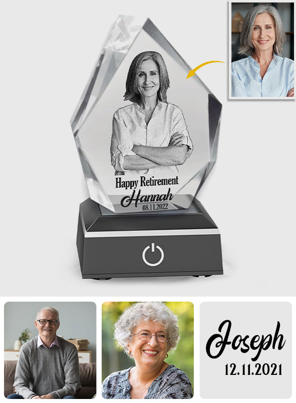 Happy Retirement - Personalized Retired Laser Engraving 3D Iceberg Shaped Crystal Lamp