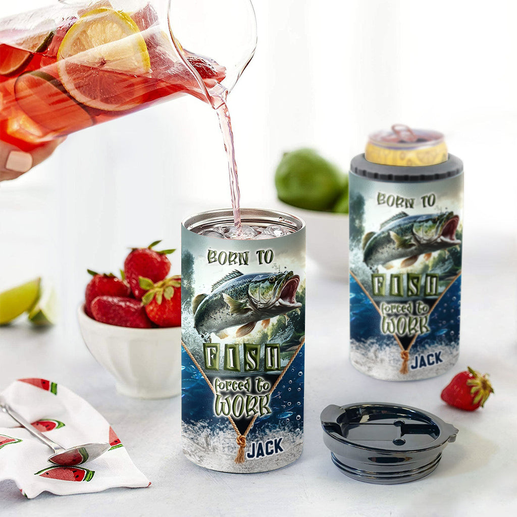 Born To Fish Forced To Work - Personalized Fishing Can Cooler