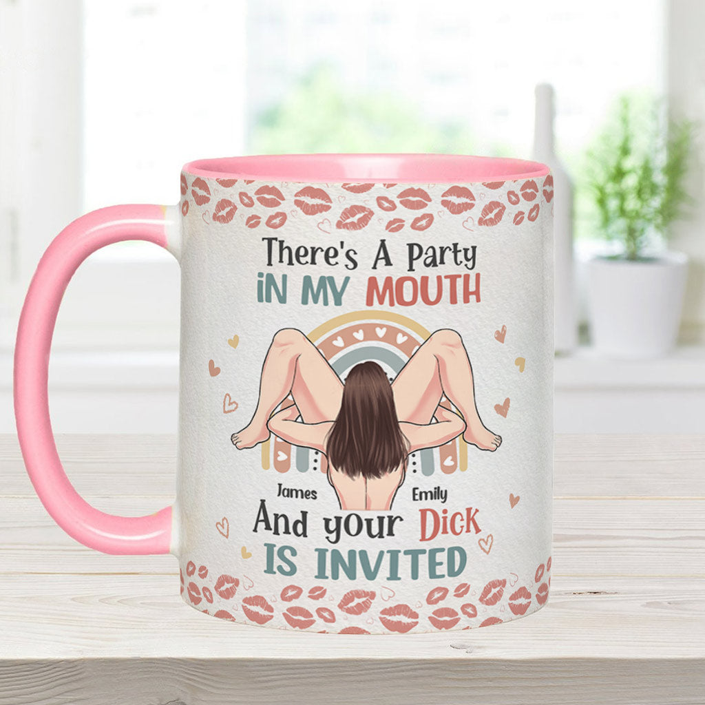 There Is A Party In My Mouth - Personalized Couple Accent Mug