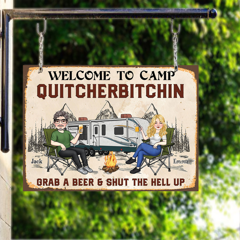 Welcome To Camp Quitcherbitchin - Personalized Camping Rectangle Metal Sign