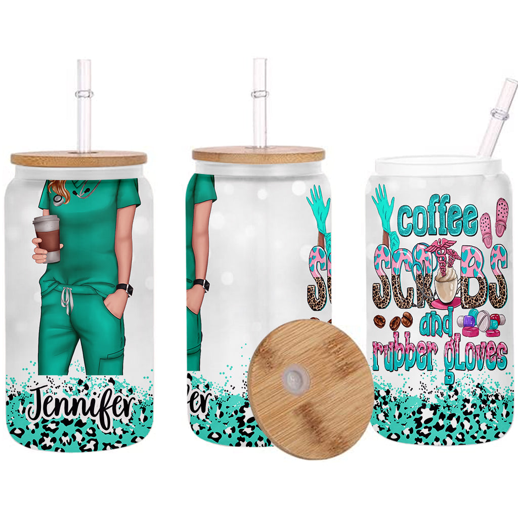 Coffee Scrubs And Rubber Gloves - Personalized Nurse Can Glass