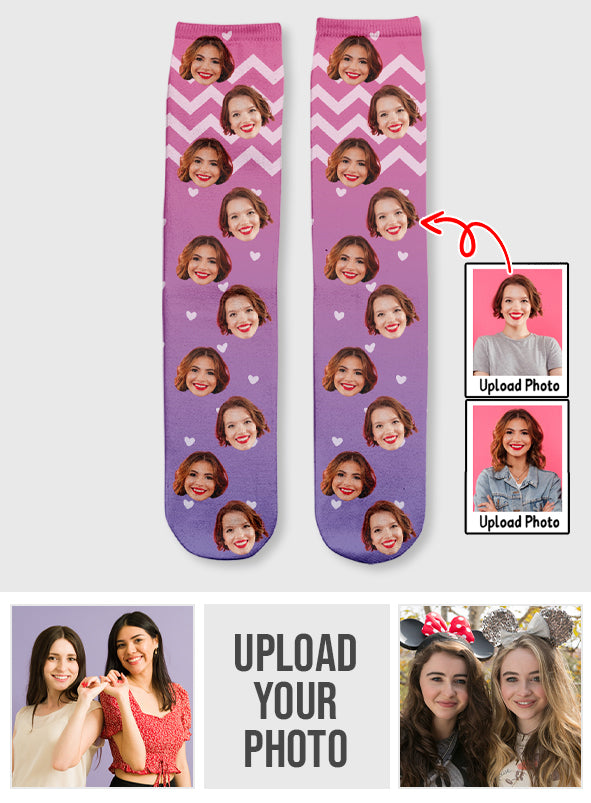 Custom Face Purple Pattern - Personalized Bestie Socks