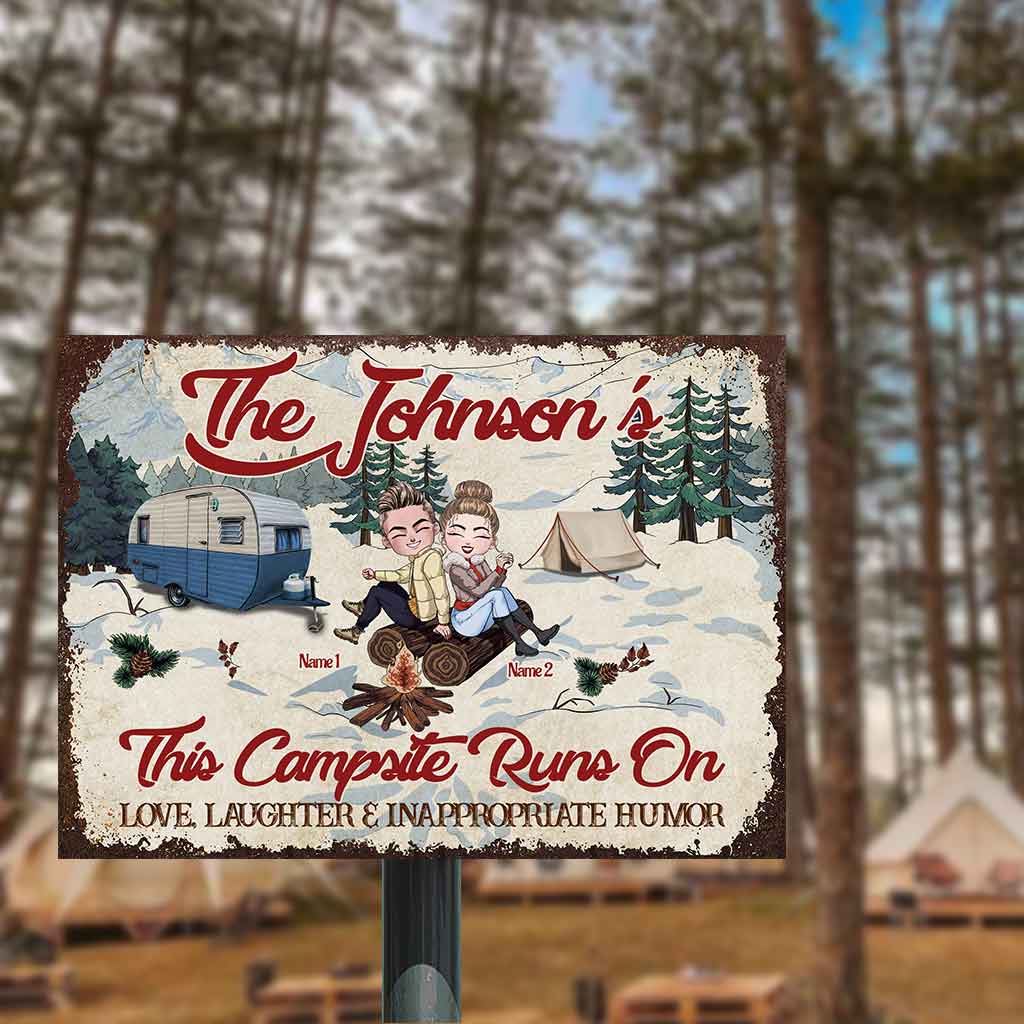 This Campsite Runs On Love Laughter - Couple Personalized Camping Rectangle Metal Sign