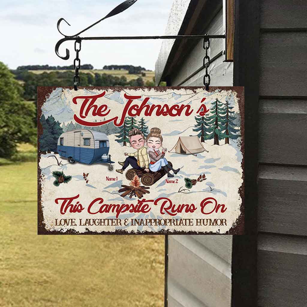 This Campsite Runs On Love Laughter - Couple Personalized Camping Rectangle Metal Sign
