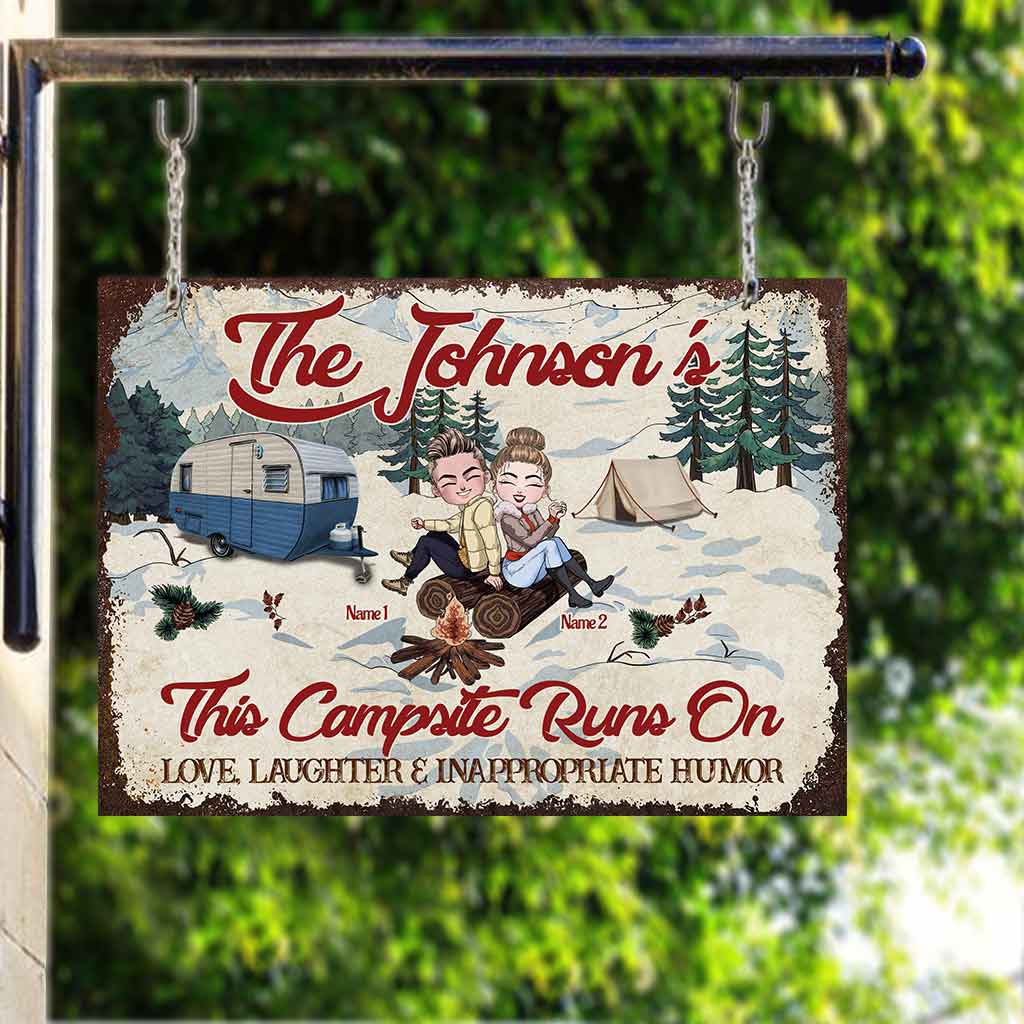 This Campsite Runs On Love Laughter - Couple Personalized Camping Rectangle Metal Sign