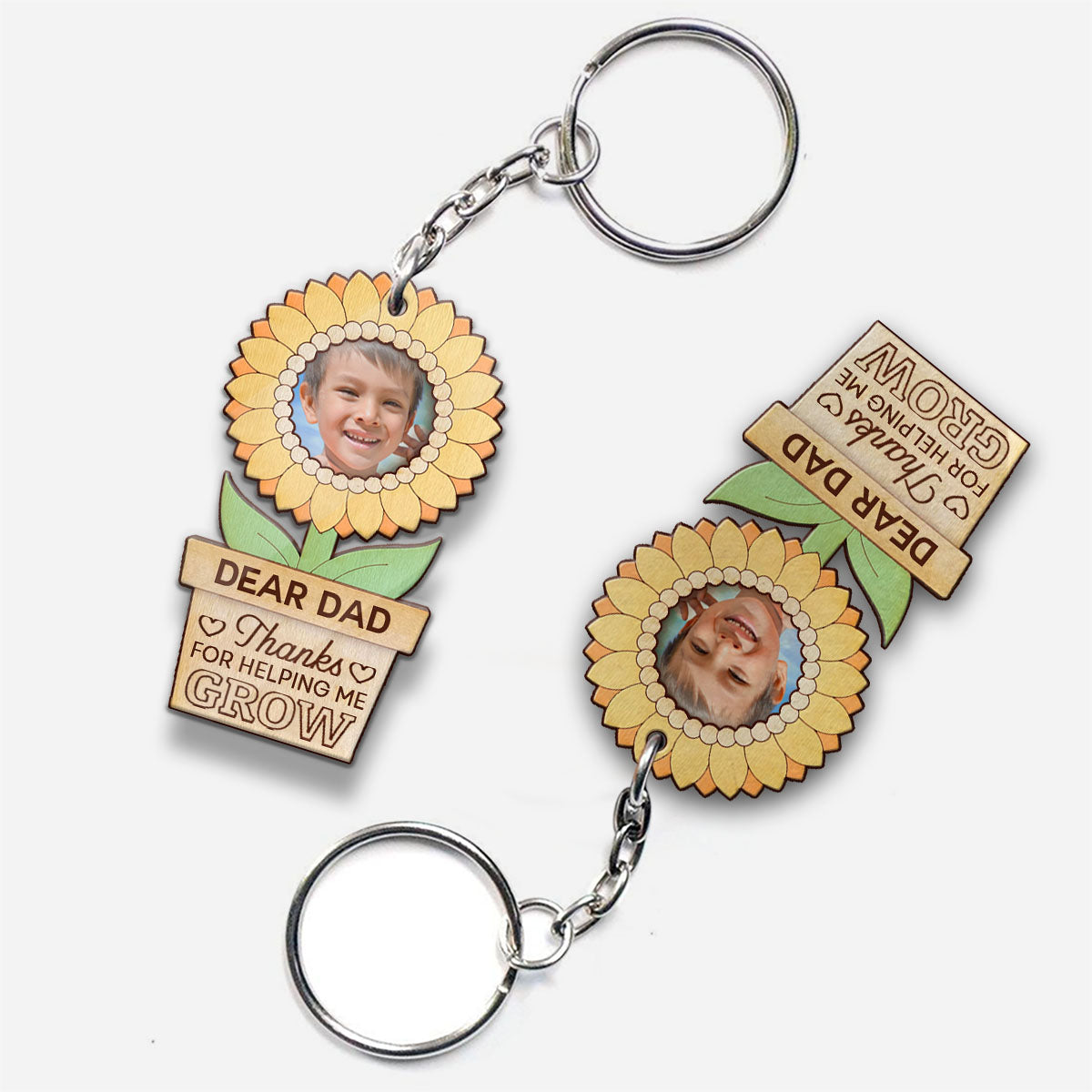 Thanks For Helping Us Grow - Personalized Father Keychain (Printed On Both Sides)