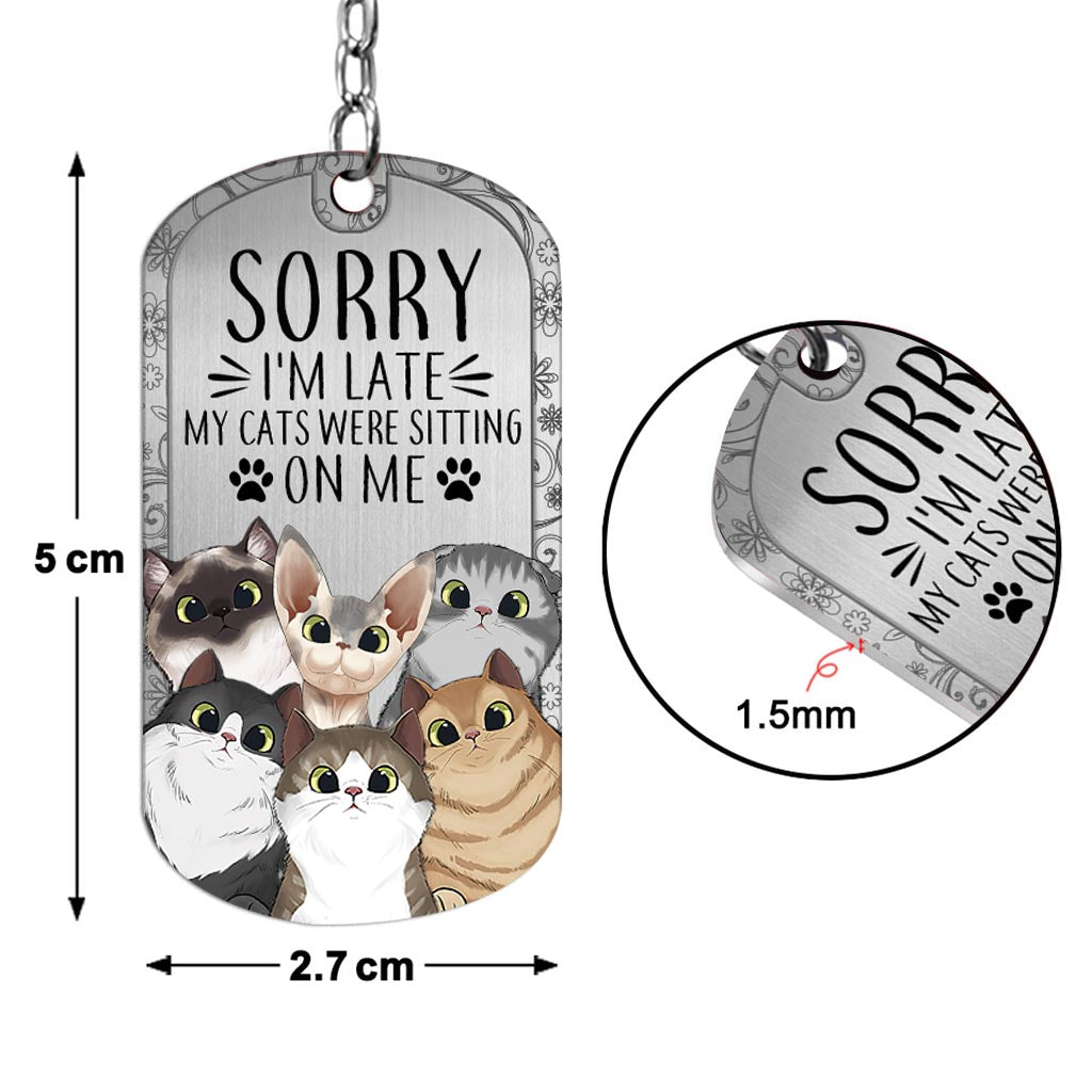 Sorry I'm Late - Personalized Cat Stainless Steel Keychain