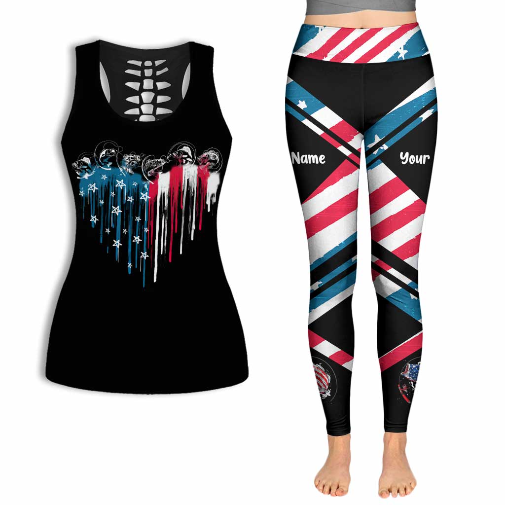 Fishing Freedom - Personalized Independence Day Hollow Tank Top and Leggings