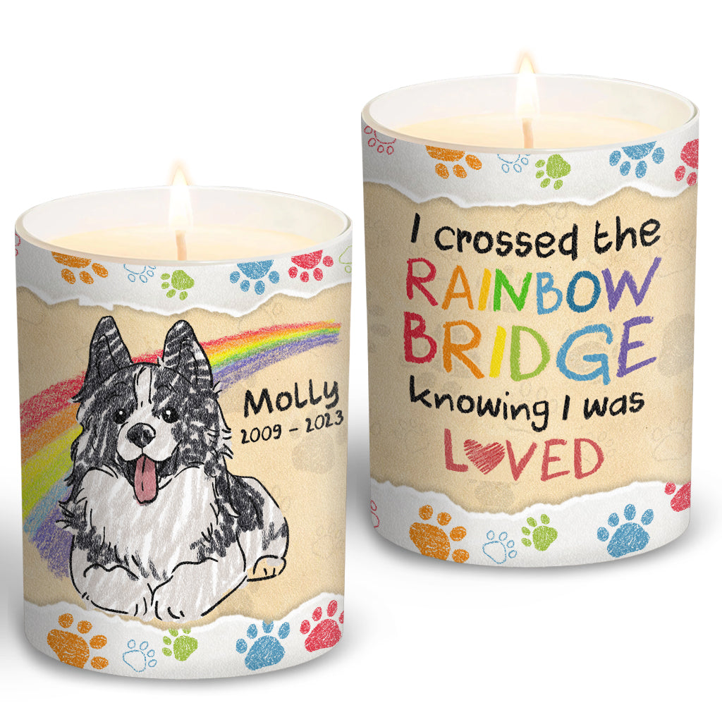 I Crossed The Rainbow - Dog gift for who lose cat, who lose dog - Personalized Candle With Wooden Lid