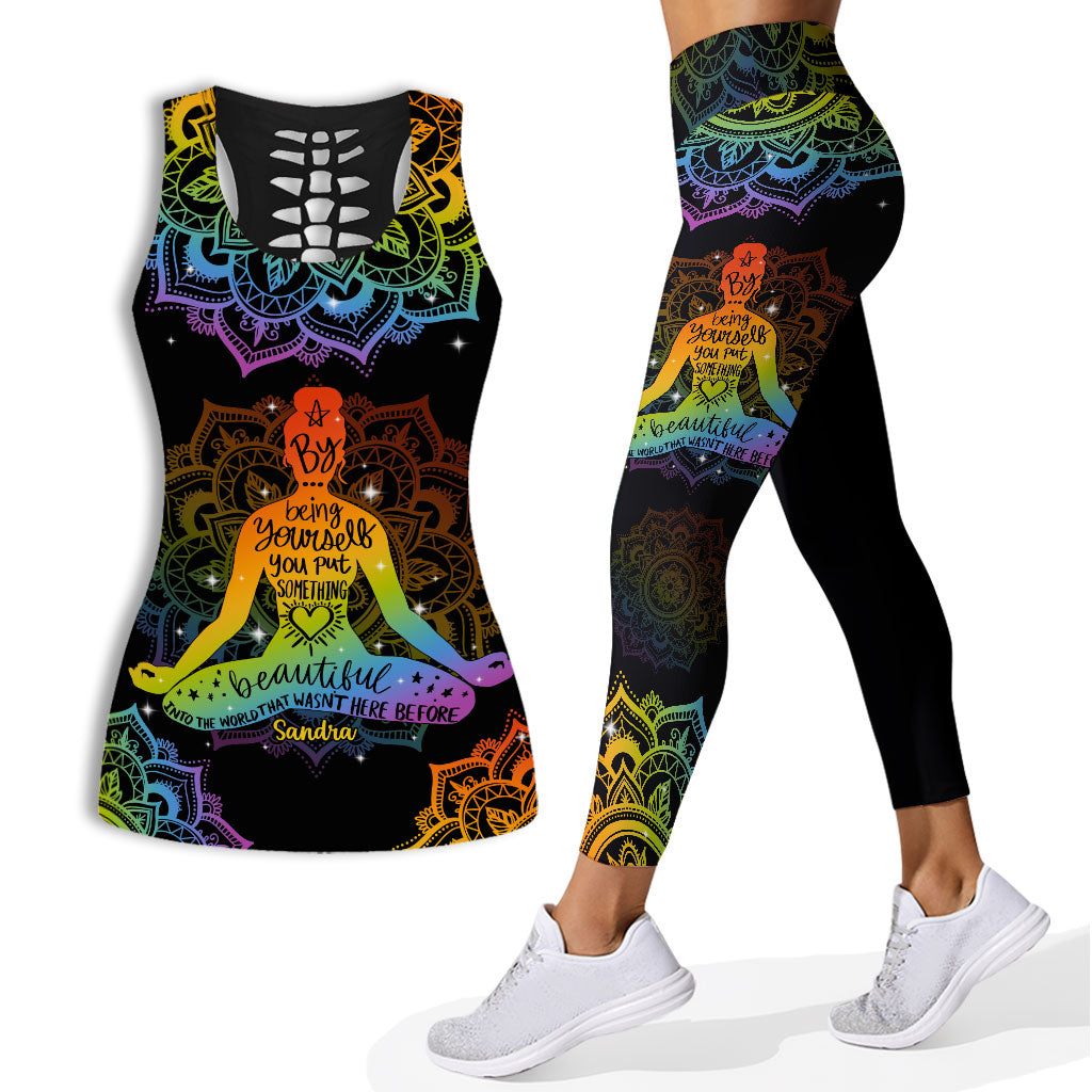 By Being Yourself - Personalized Yoga Hollow Tank Top and Leggings