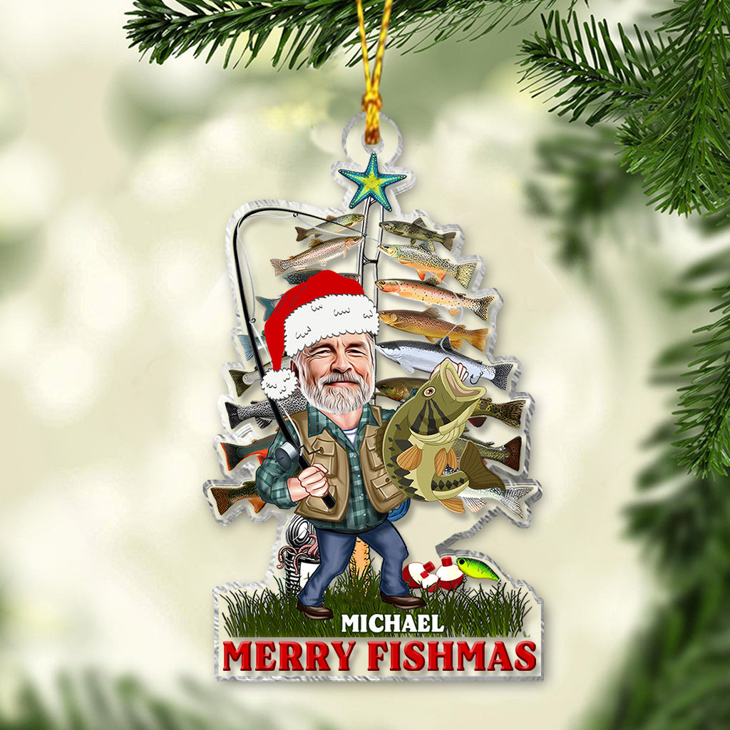 Merry Fishmas - Fishing gift for dad, grandpa, him, husband - Personalized Transparent Ornament