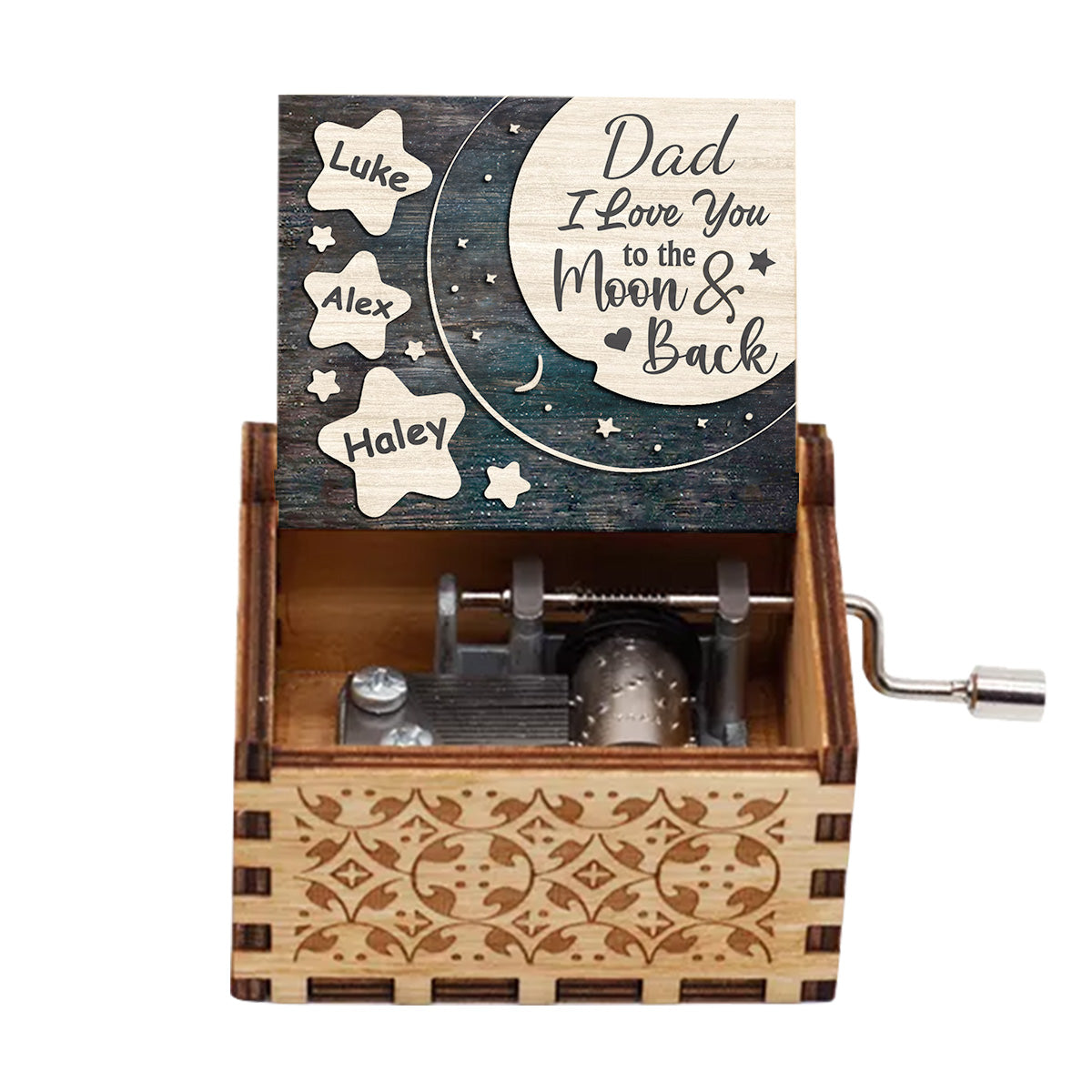 I Love You To The Moon And Back - Gift for mom, grandma, dad, grandpa - Personalized Hand Crank Music Box