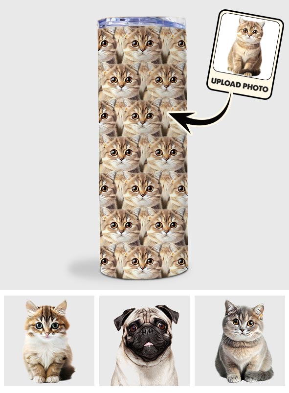 Cute Cat Dog Pet Photo Pattern - Gift for cat lovers, dog lover - Personalized Skinny Tumbler