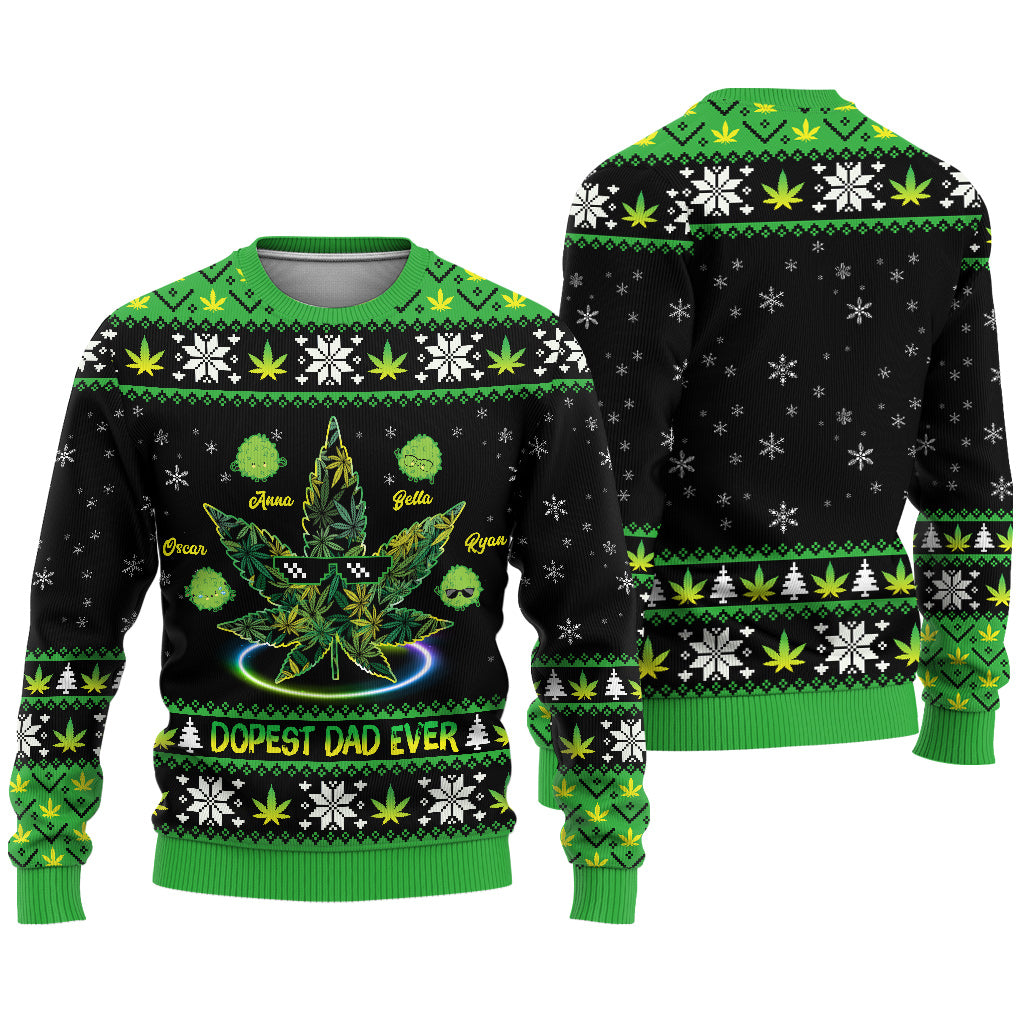 Dopest Dad Ever - Personalized Weed Ugly Sweater
