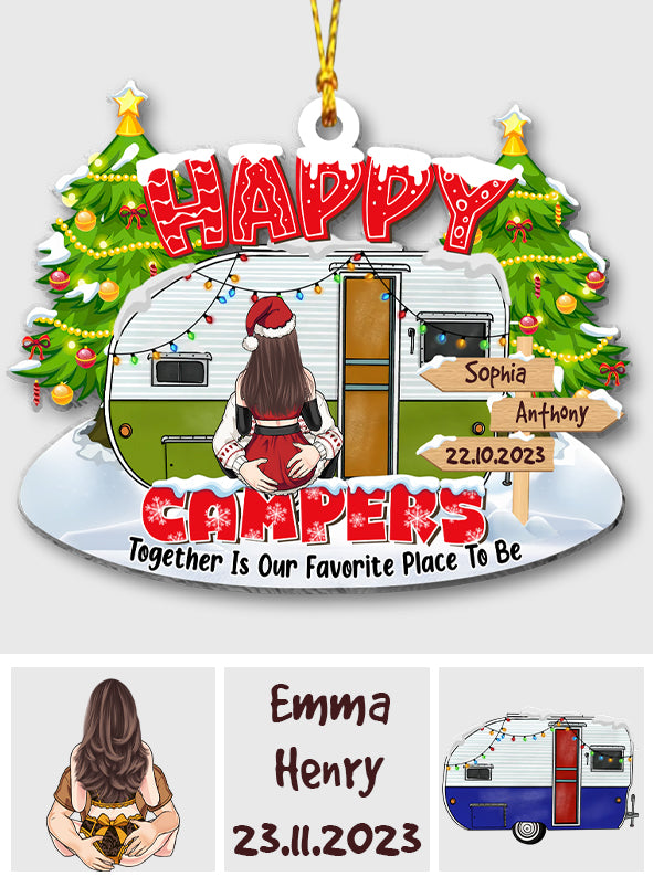 Happy Campers - Camping gift for husband, boyfriend, girlfriend, wife - Personalized Ornament