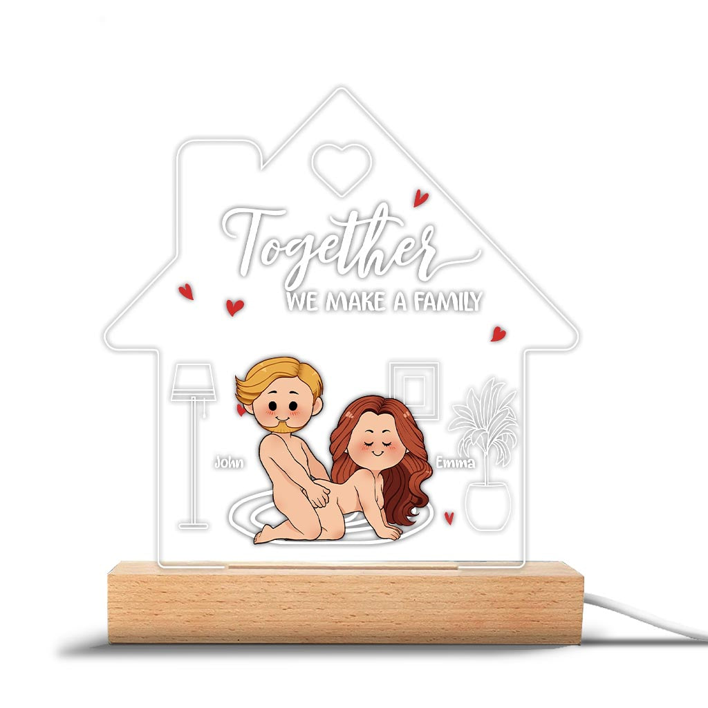 Together We Make A Family - Personalized Couple Shaped Plaque Light Base